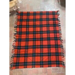 Faribault Woolen Mill Red Green Plaid Acrylic Throw Blanket Rectangle 55”x40”